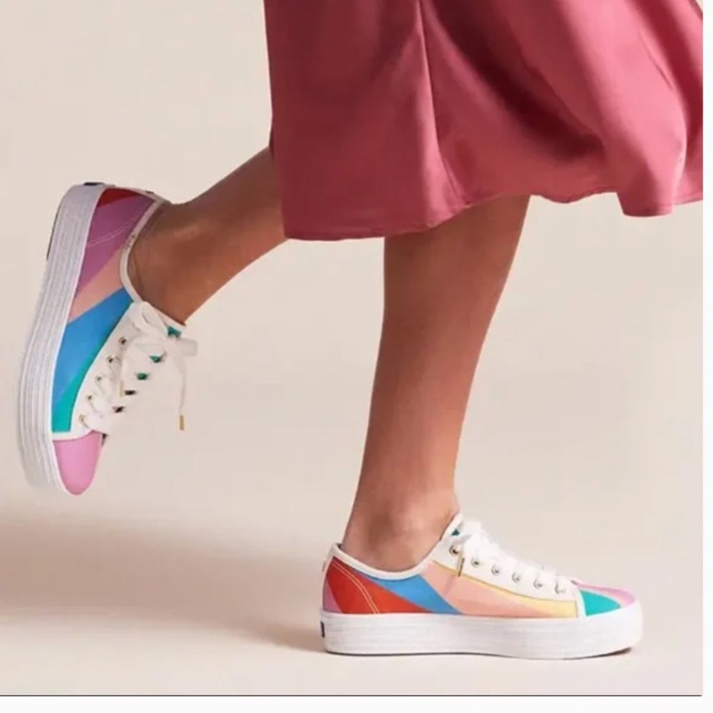NEW {Keds x Kate Spade} Triple Kick Multi Stripe Sneaker In Pink Multi